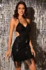 Sparkly Halter Backless Sequins Black Short Homecoming Dress with Fringes sold by Zapaka