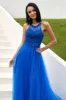 Royal Blue Tulle Prom Dress with Appliques sold by Zapaka