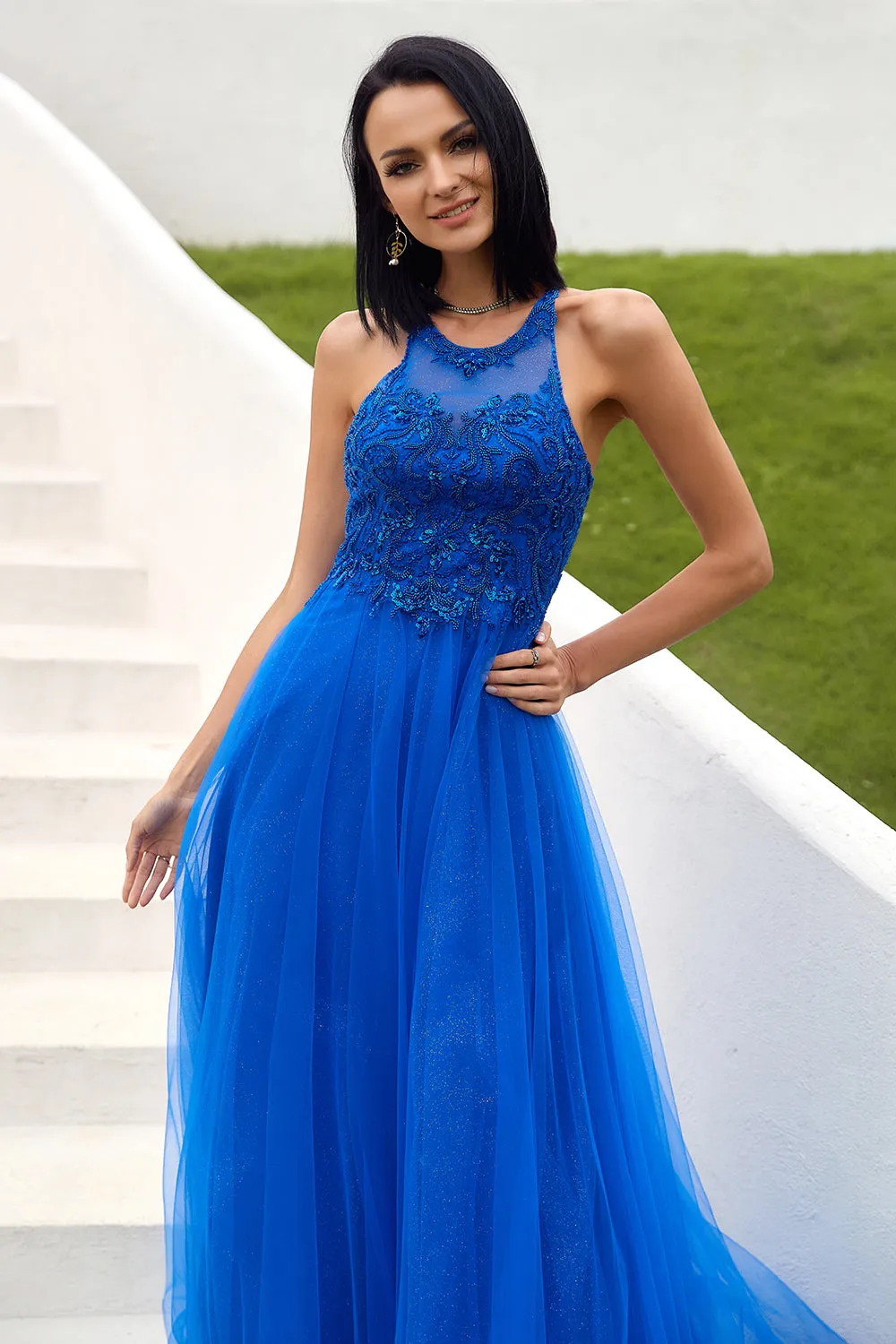 Royal Blue Tulle Prom Dress with Appliques sold by Zapaka product image thumbnail 3
