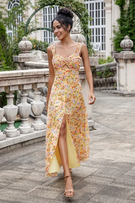 Yellow Flower A Line Corset Wedding Guest Dress sold by Zapaka