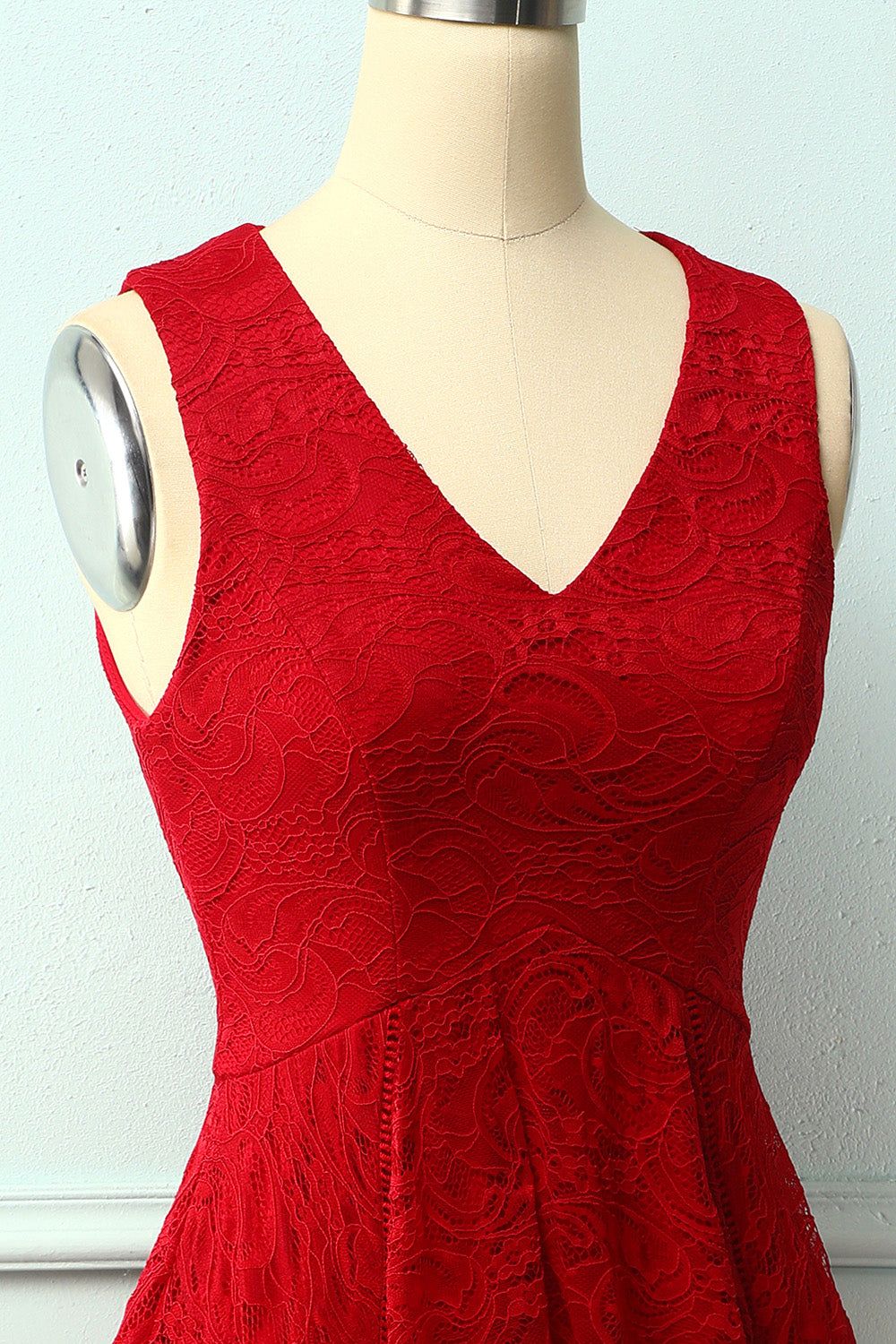 Dark Red Asymmetrical Lace Dress sold by Zapaka product image thumbnail 3
