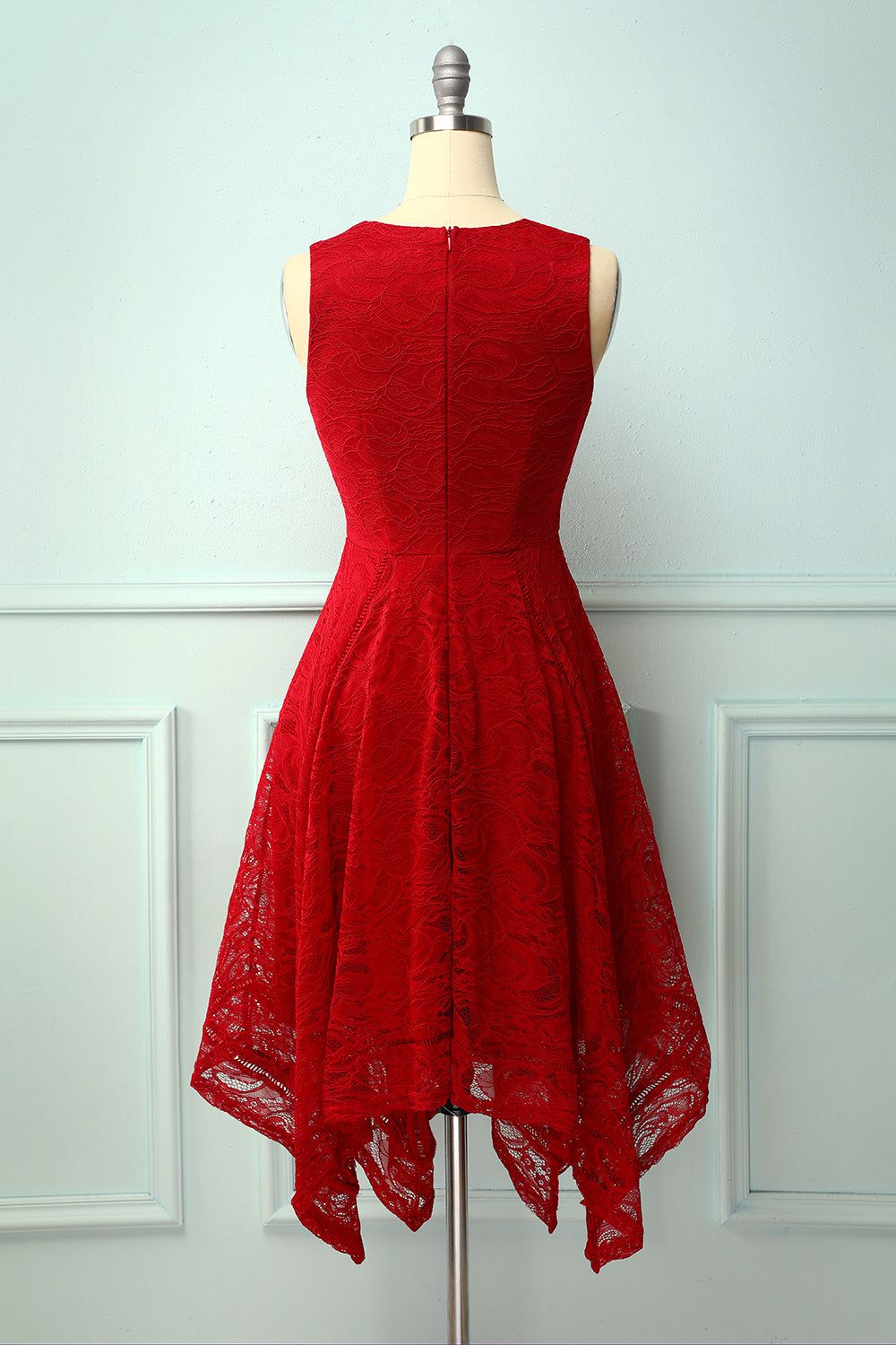 Dark Red Asymmetrical Lace Dress sold by Zapaka product image thumbnail 2