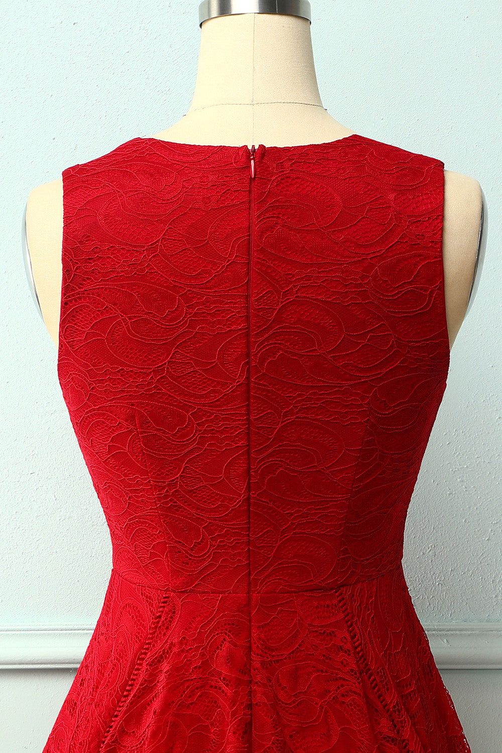 Dark Red Asymmetrical Lace Dress sold by Zapaka product image thumbnail 4