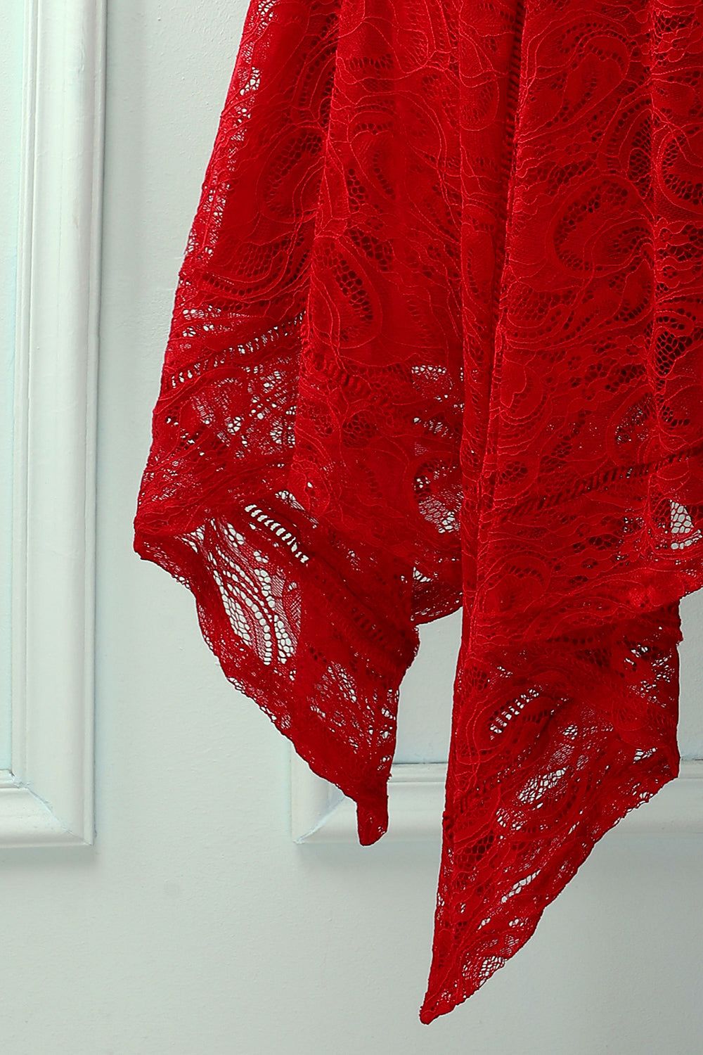 Dark Red Asymmetrical Lace Dress sold by Zapaka product image thumbnail 5