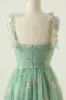 Green A Line Spaghetti Straps Long Prom Dress With Embroidery sold by Zapaka