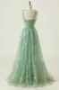 Green A Line Spaghetti Straps Long Prom Dress With Embroidery sold by Zapaka