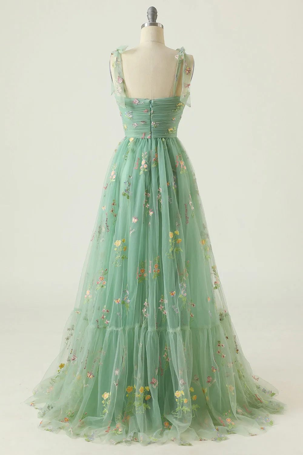 Green A Line Spaghetti Straps Long Prom Dress With Embroidery sold by Zapaka product image thumbnail 3