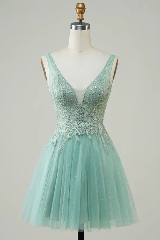 A Line Cute Green Homecoming Dress with Appliques sold by Zapaka