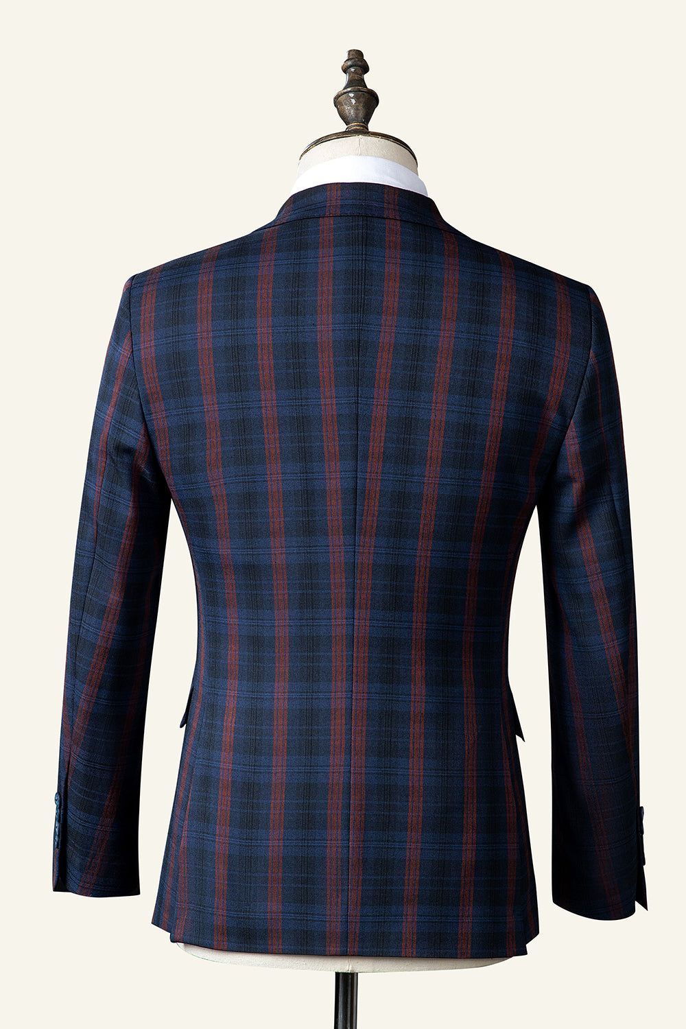 Navy Plaid 3-Piece Double-Breasted Men's Suit sold by Zapaka product image thumbnail 2