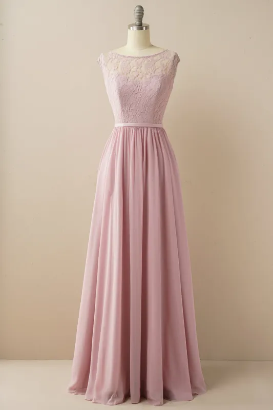 Blush Long Chiffon & Lace Formal Dress made by Zapaka