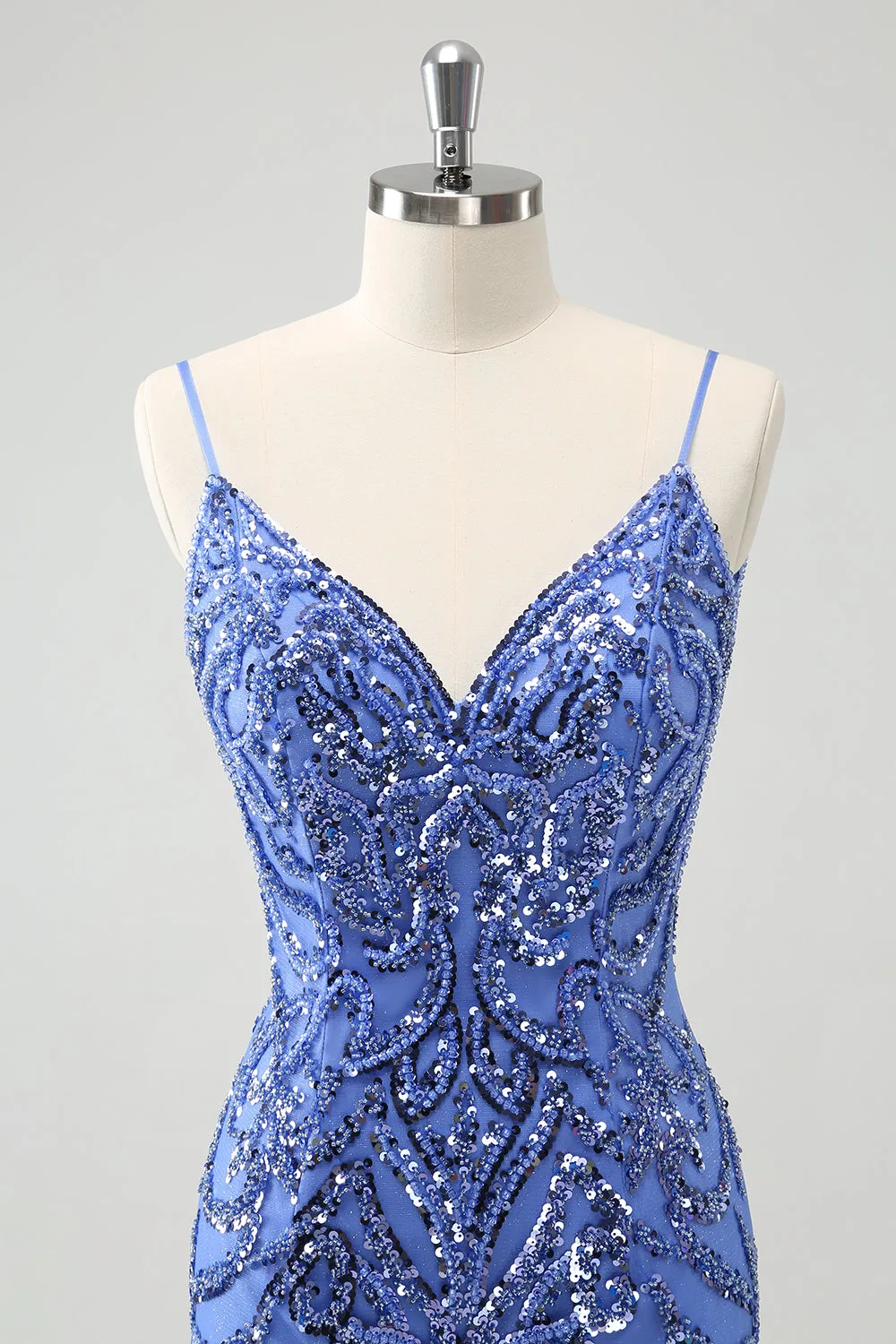 Blue Backless Spaghetti Straps Tight Homecoming Dress with Sequins sold by Zapaka product image thumbnail 4