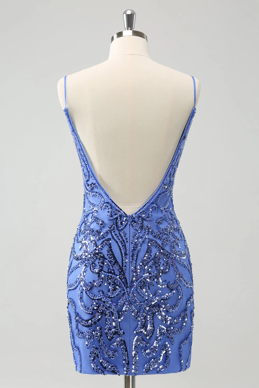 Blue Backless Spaghetti Straps Tight Homecoming Dress with Sequins sold by Zapaka product image thumbnail 2