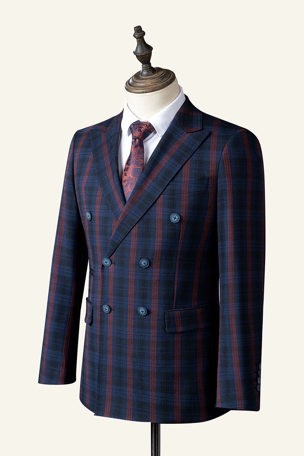 Navy Plaid 3-Piece Double-Breasted Men's Suit sold by Zapaka product image thumbnail 3