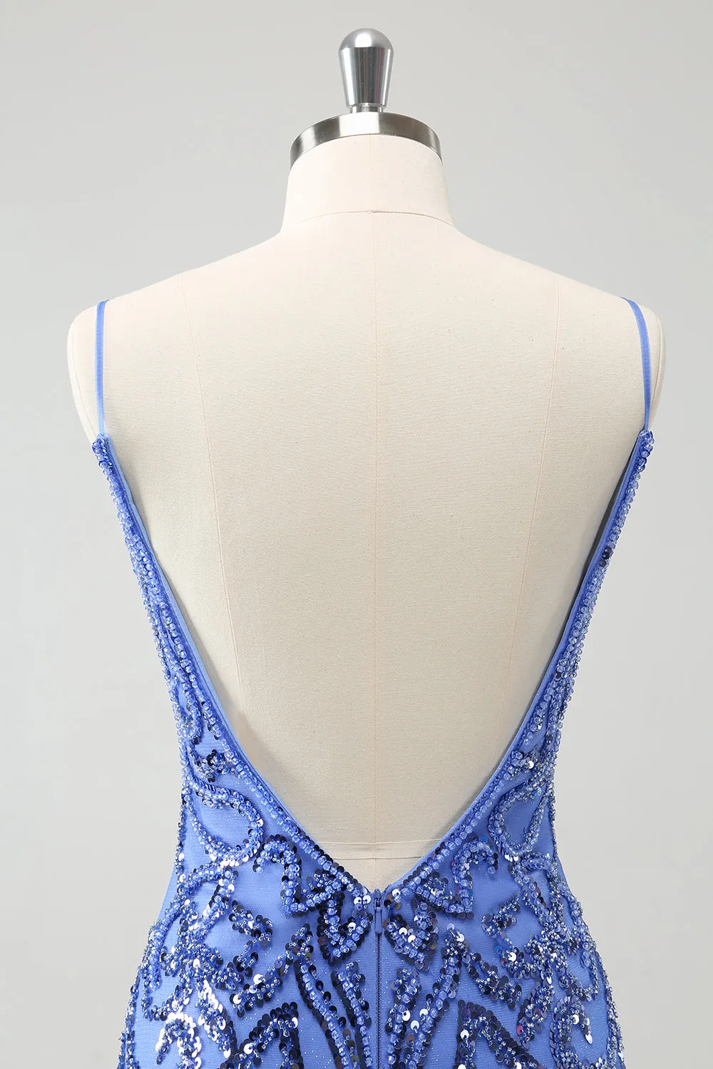 Blue Backless Spaghetti Straps Tight Homecoming Dress with Sequins sold by Zapaka product image thumbnail 5