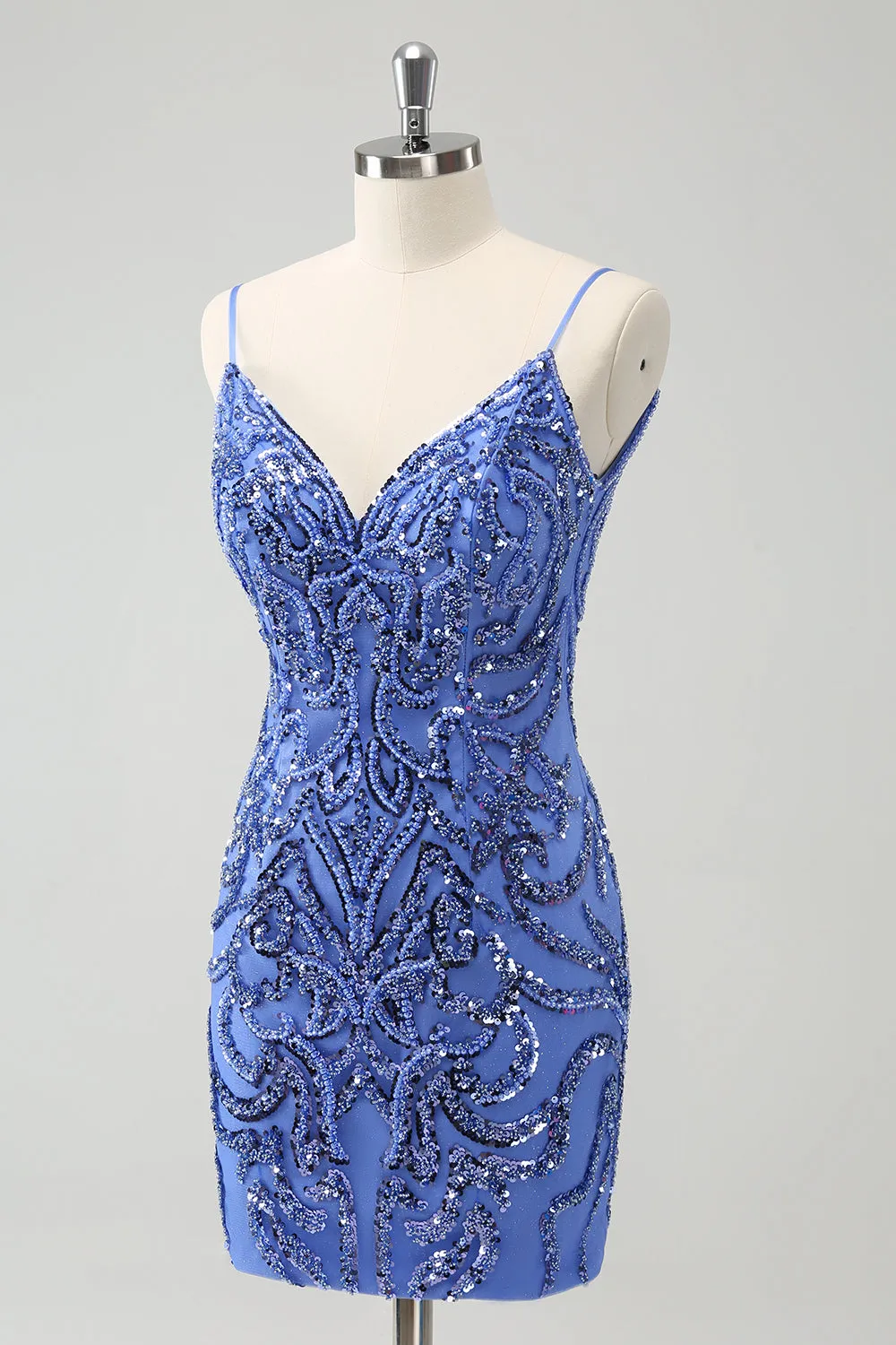 Blue Backless Spaghetti Straps Tight Homecoming Dress with Sequins sold by Zapaka product image thumbnail 3