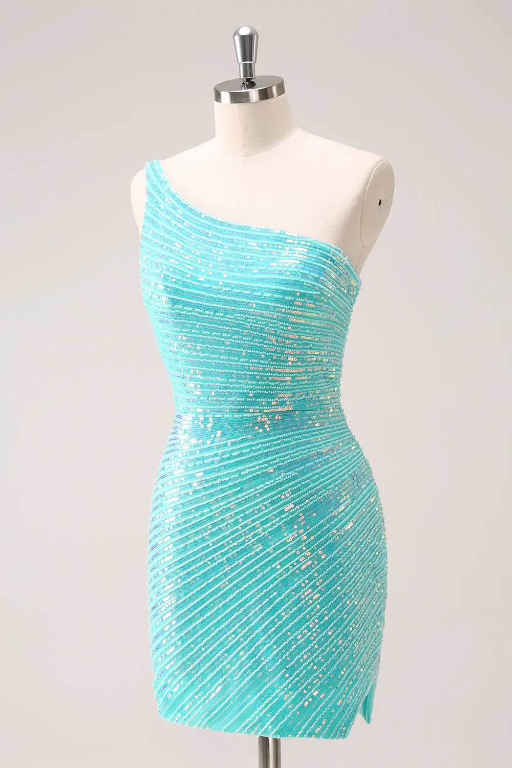 Sparkly Mint One Shoulder Tight Short Homecoming Dress with Sequins sold by Zapaka product image thumbnail 3
