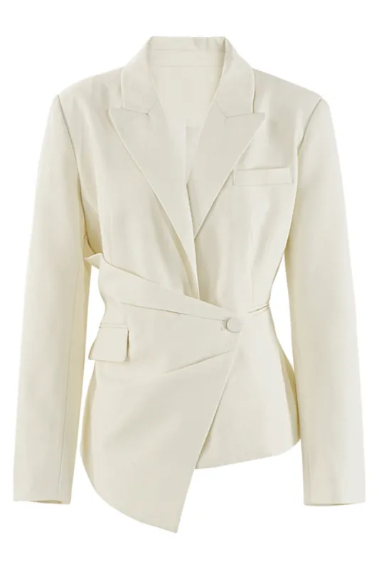 Apricot Peak Lapel Asymmetric Single Breasted Blazer sold by Zapaka