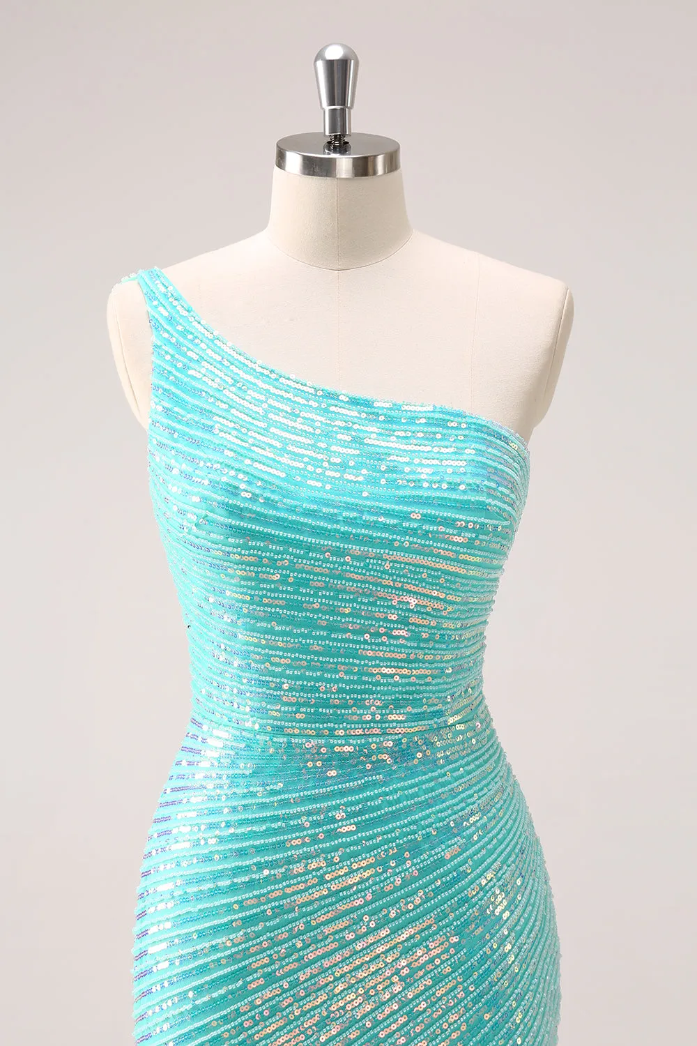 Sparkly Mint One Shoulder Tight Short Homecoming Dress with Sequins sold by Zapaka product image thumbnail 4