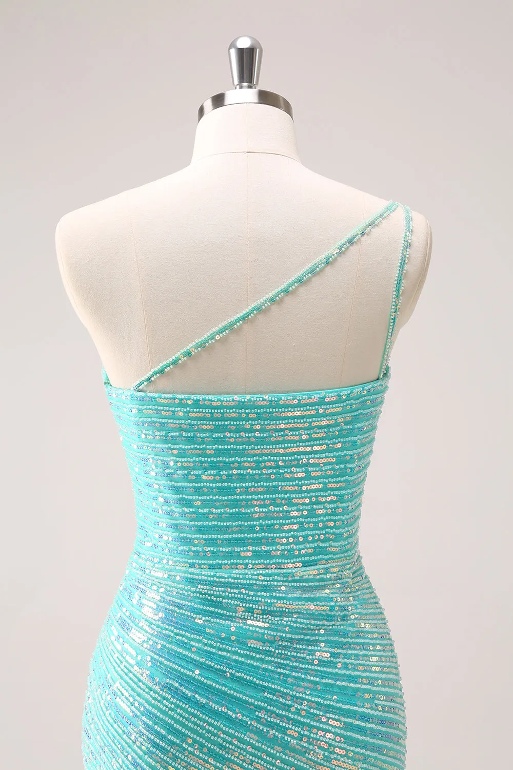 Sparkly Mint One Shoulder Tight Short Homecoming Dress with Sequins sold by Zapaka product image thumbnail 5