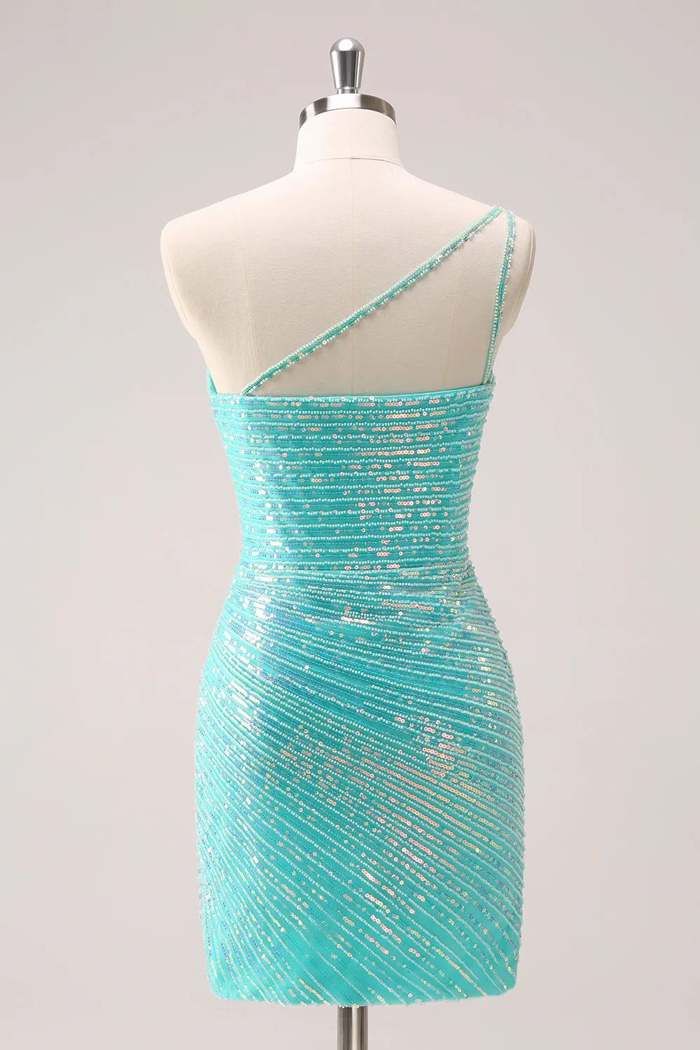 Sparkly Mint One Shoulder Tight Short Homecoming Dress with Sequins sold by Zapaka product image thumbnail 2