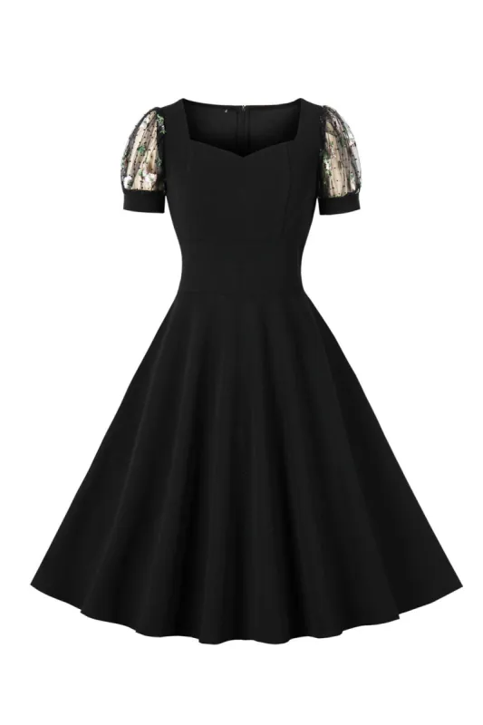 Black Swing 1950s Dress with Short Sleeves sold by Zapaka