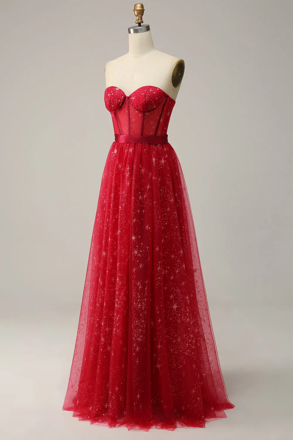 Red Strapless Tulle Corset Wedding Guest Dress sold by Zapaka product image thumbnail 4