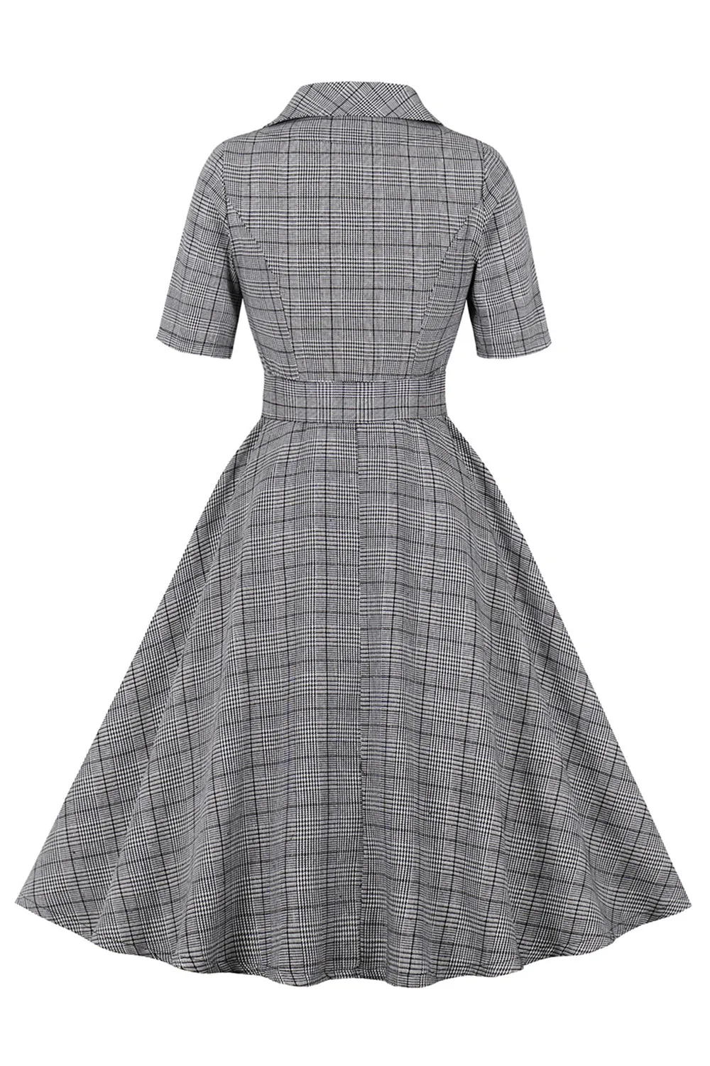 Grey Plaid Lapel Neck Vintage 1950s Dress sold by Zapaka product image thumbnail 2