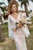 Ivory and Champagne Lace Boho Wedding Dress With Cape sold by Zapaka