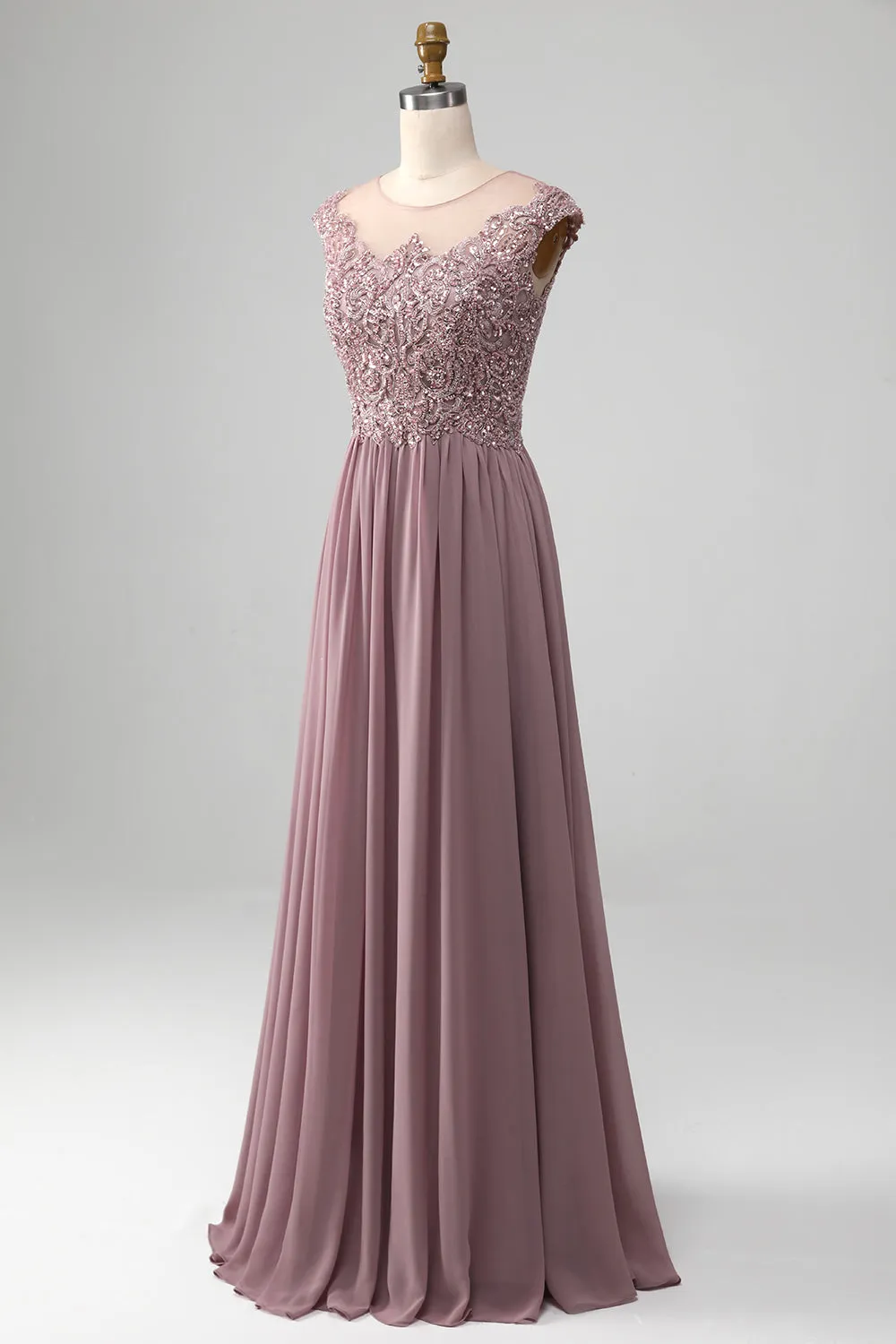 Dusk A-line Beaded Chiffon Round Neck Maxi Mother of the Bride Dress sold by Zapaka product image thumbnail 3