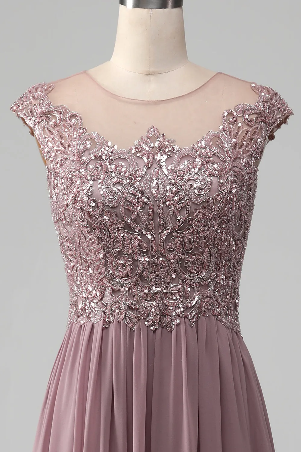 Dusk A-line Beaded Chiffon Round Neck Maxi Mother of the Bride Dress sold by Zapaka product image thumbnail 4