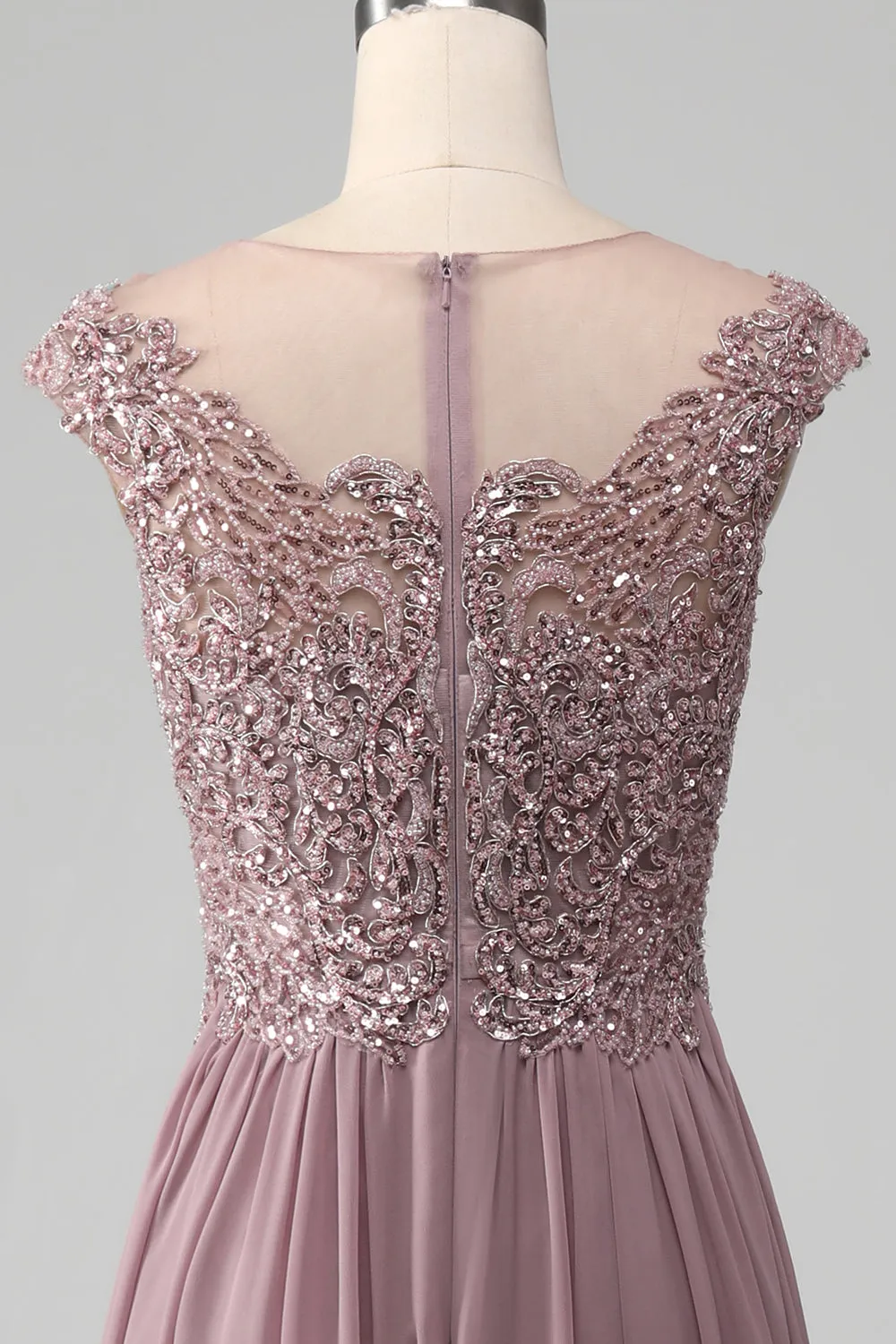 Dusk A-line Beaded Chiffon Round Neck Maxi Mother of the Bride Dress sold by Zapaka product image thumbnail 5