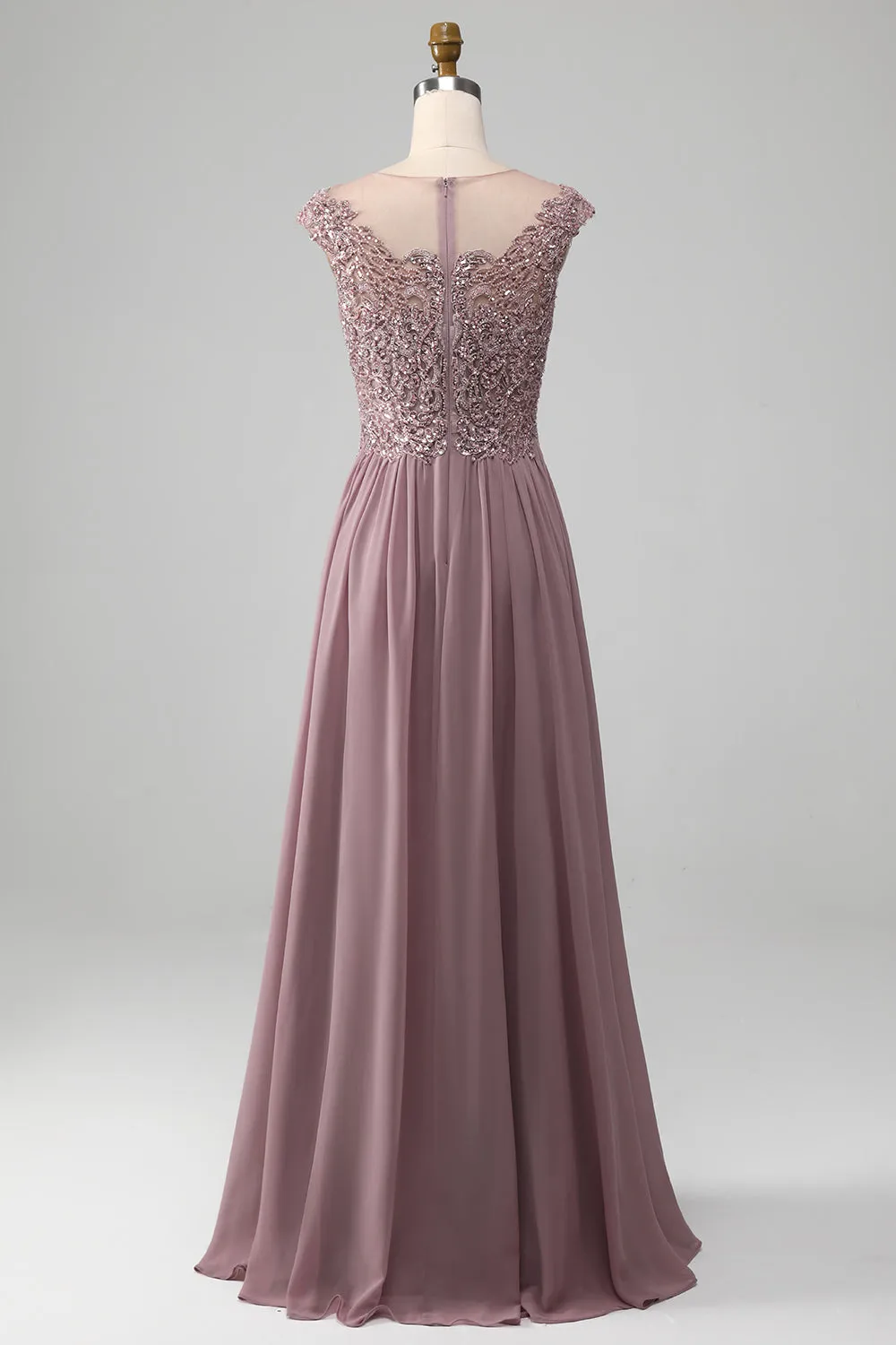 Dusk A-line Beaded Chiffon Round Neck Maxi Mother of the Bride Dress sold by Zapaka product image thumbnail 2