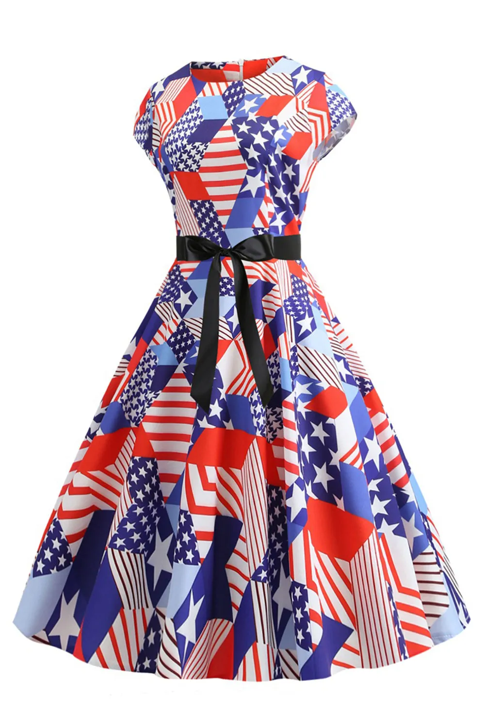 American Flag Printed Retro Dress with Bowknot sold by Zapaka product image thumbnail 3
