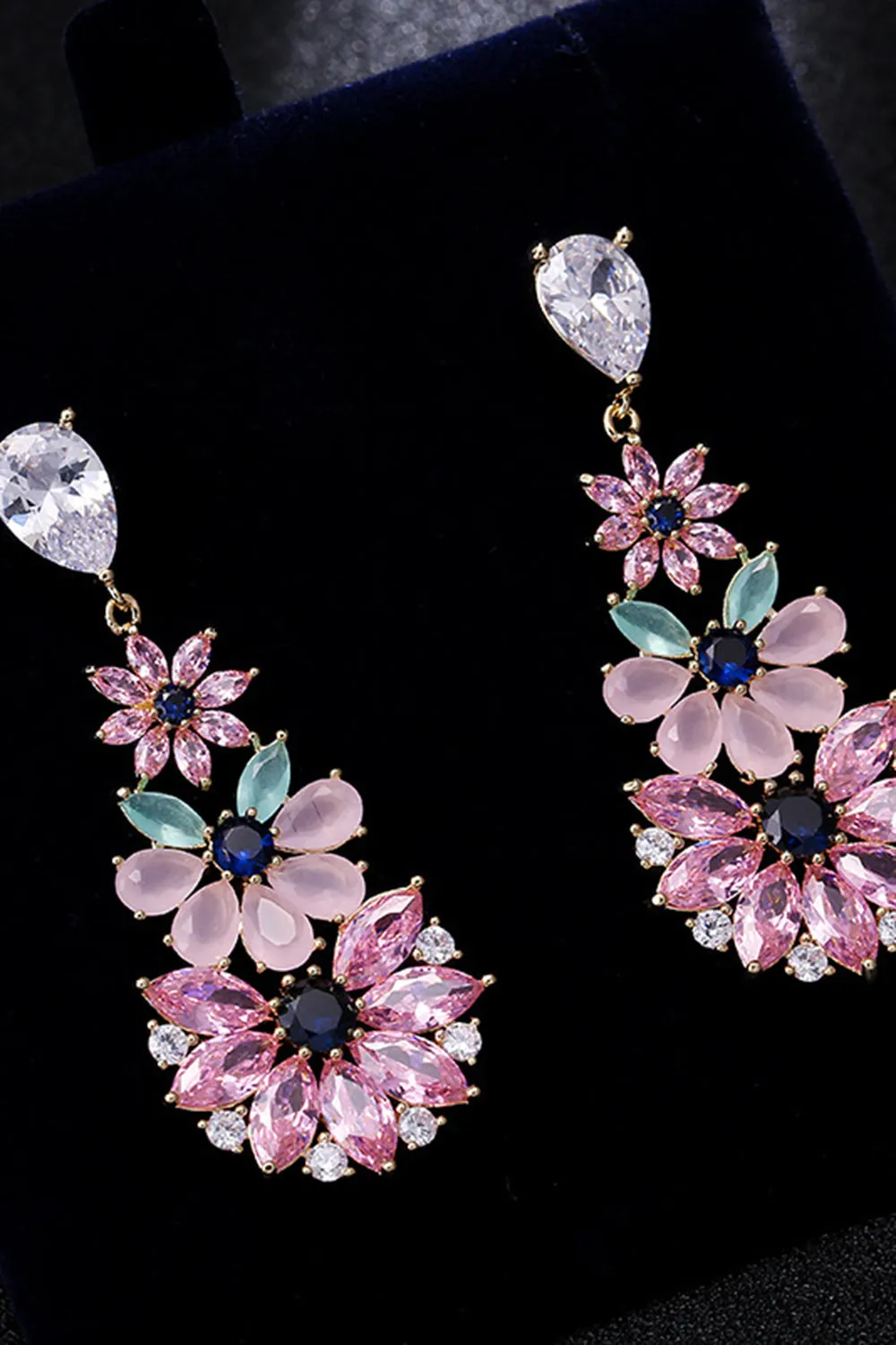 Pink Rhinestone Teardrop Dangle Earrings sold by Zapaka