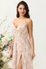 Blush Floral Chiffon Long Bridesmaid Dress with Slit sold by Zapaka