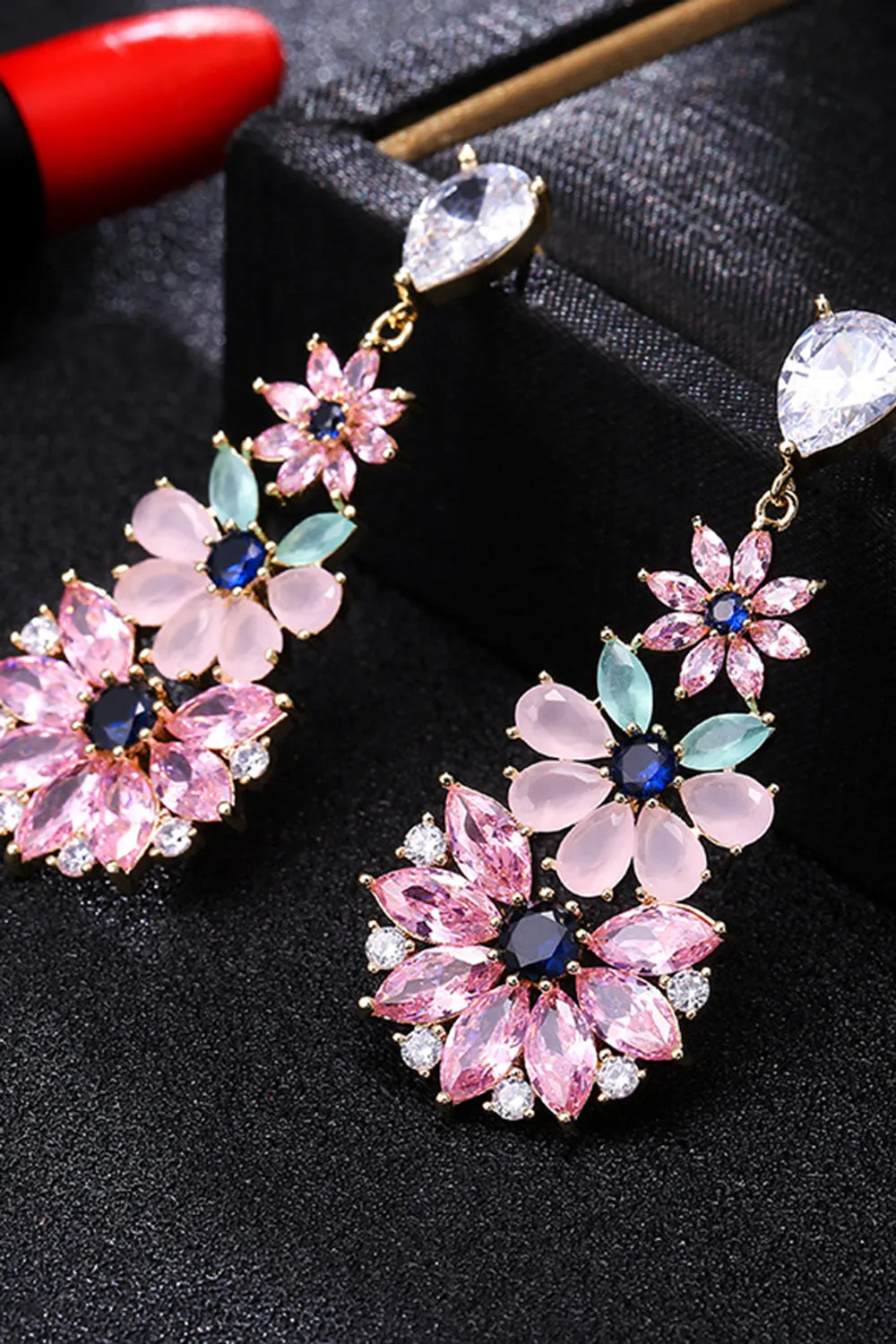 Pink Rhinestone Teardrop Dangle Earrings sold by Zapaka product image thumbnail 2