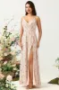 Blush Floral Chiffon Long Bridesmaid Dress with Slit sold by Zapaka