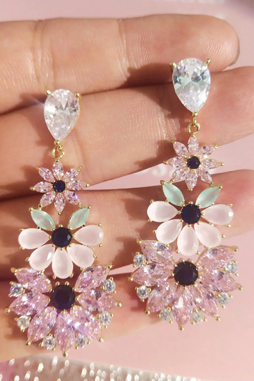 Pink Rhinestone Teardrop Dangle Earrings sold by Zapaka product image thumbnail 3