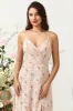 Blush Floral Chiffon Long Bridesmaid Dress with Slit sold by Zapaka
