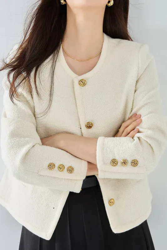 White Shawl Lapel Button Cropped Women Coat sold by Zapaka