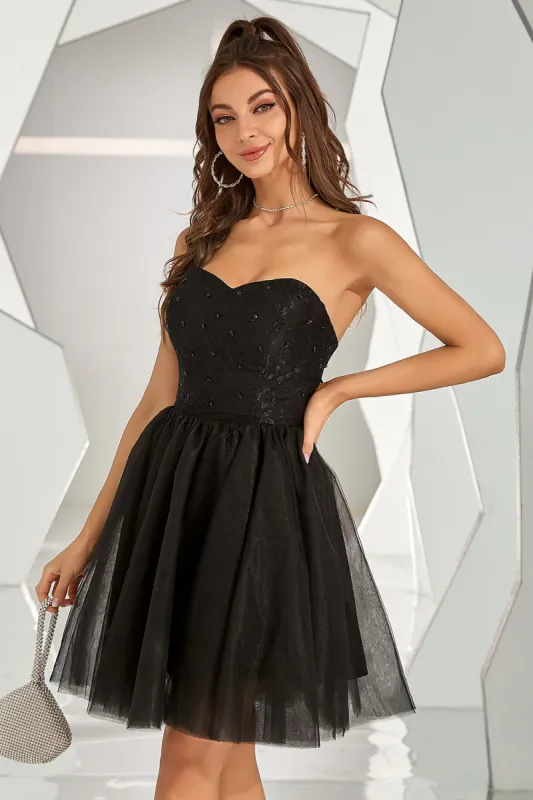 Black A Line Sweetheart Homecoming Dress sold by Zapaka