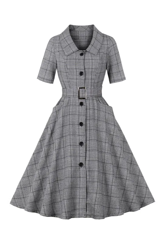 A-Line 3/4 Sleeves Grey 1950s Dress with Pockets sold by Zapaka