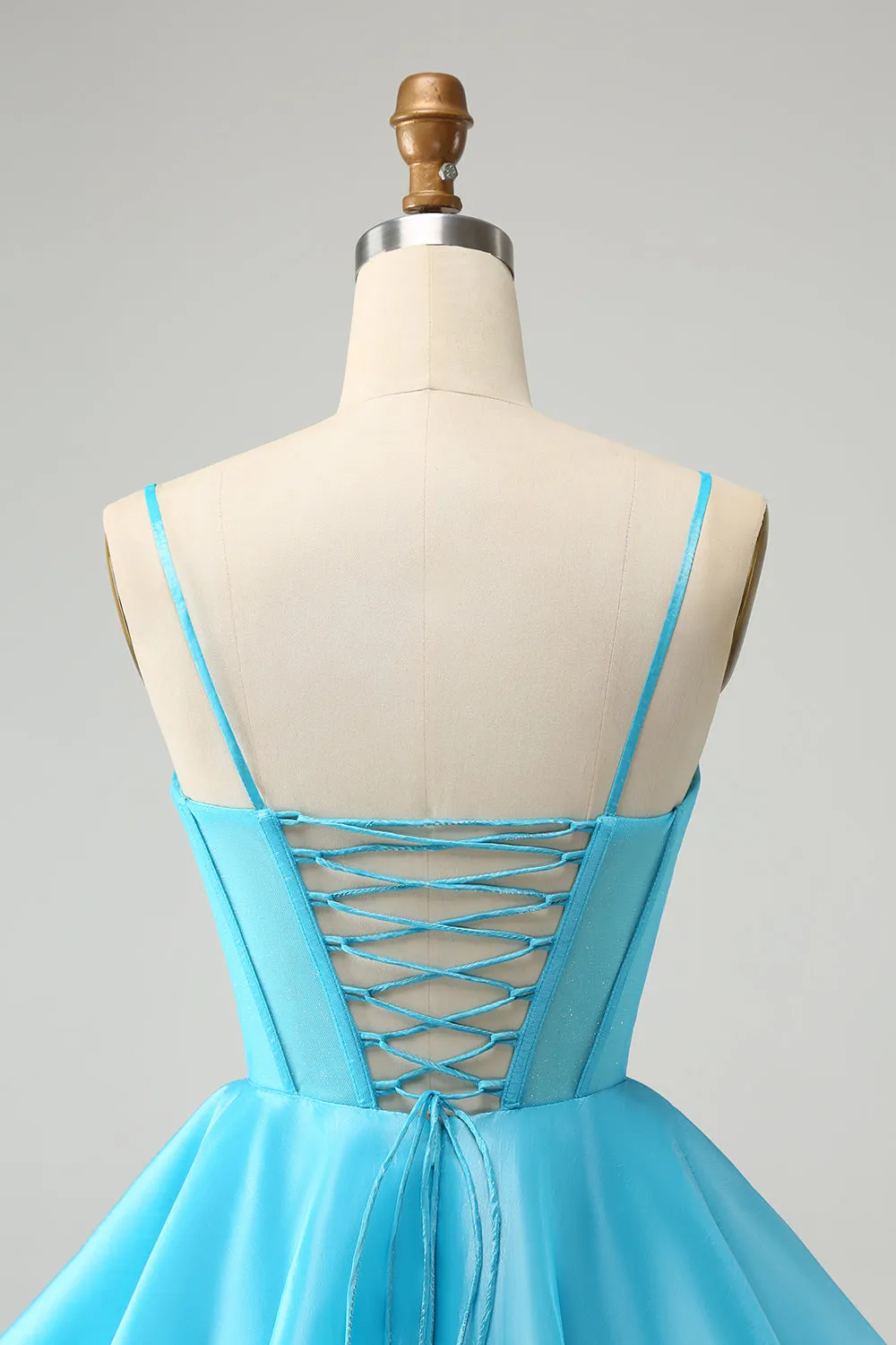 Cute Glitter Blue A Line Spaghetti Straps Corset Homecoming Dress with Beading sold by Zapaka product image thumbnail 5
