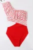 One Shoulder Stripe Red Swimwear with Ruffles sold by Zapaka