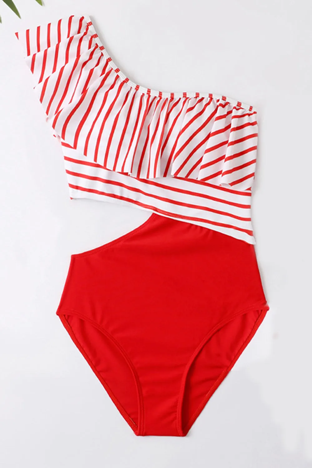 One Shoulder Stripe Red Swimwear with Ruffles sold by Zapaka product image thumbnail 4