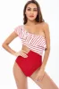 One Shoulder Stripe Red Swimwear with Ruffles sold by Zapaka