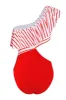 One Shoulder Stripe Red Swimwear with Ruffles sold by Zapaka