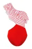 One Shoulder Stripe Red Swimwear with Ruffles sold by Zapaka
