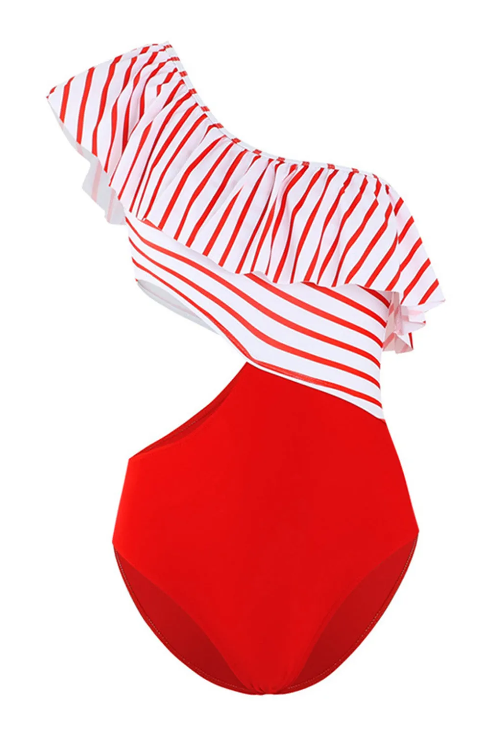 One Shoulder Stripe Red Swimwear with Ruffles sold by Zapaka product image thumbnail 3