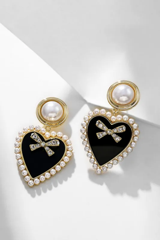 Black Heart Bow Earrings sold by Zapaka